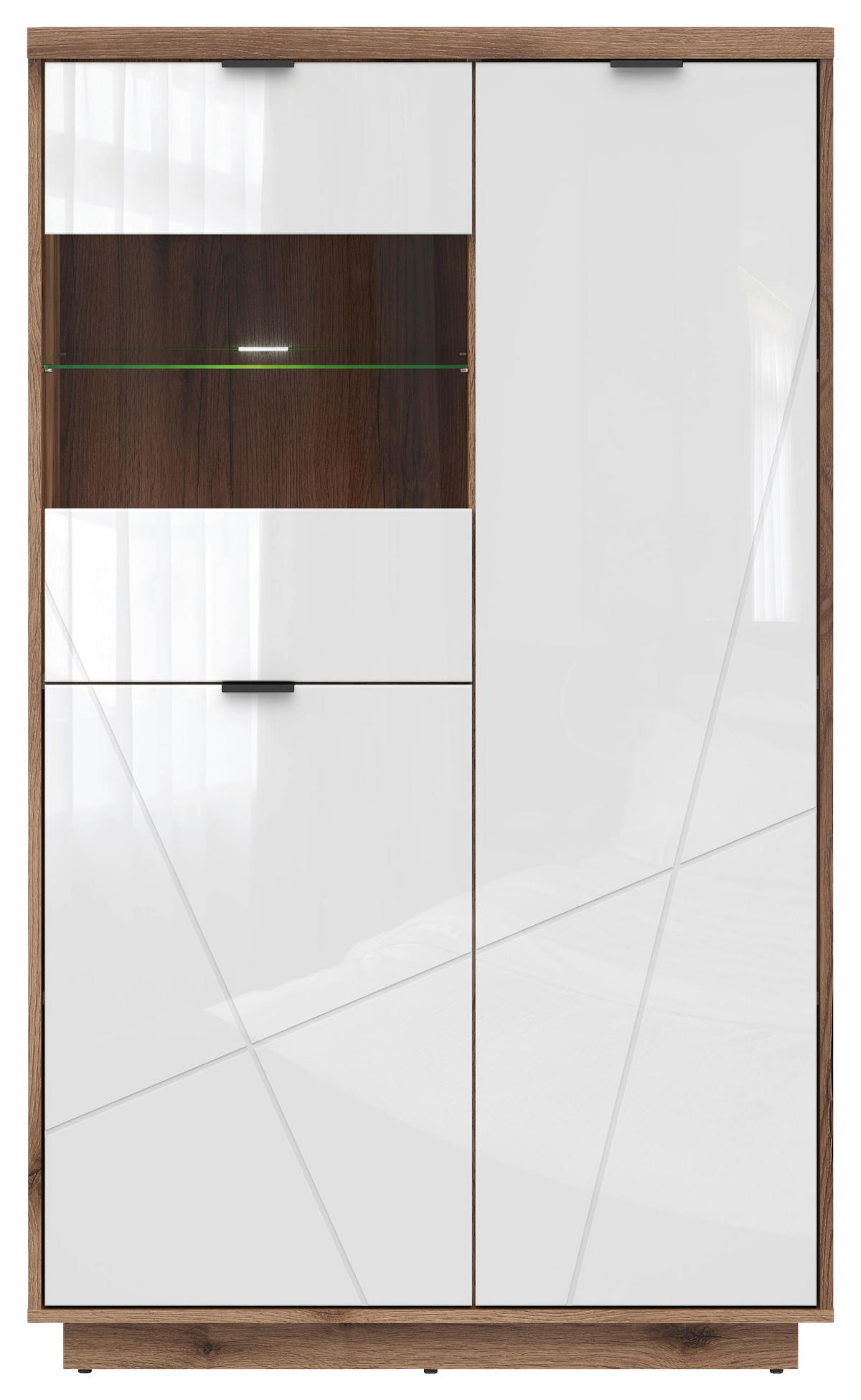 VITRIN tölgyfa, magasfényű fehér  - fekete/tölgyfa, Design, műanyag/faalapú anyag (94/157/42,5cm) - Venda
