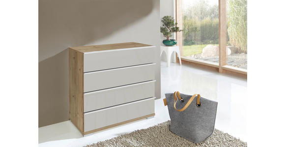 KOMMODE 75/82/42 cm  in Champagner, Eiche Bianco  - Chromfarben/Eiche Bianco, Basics, Glas/Holzwerkstoff (75/82/42cm) - Venda