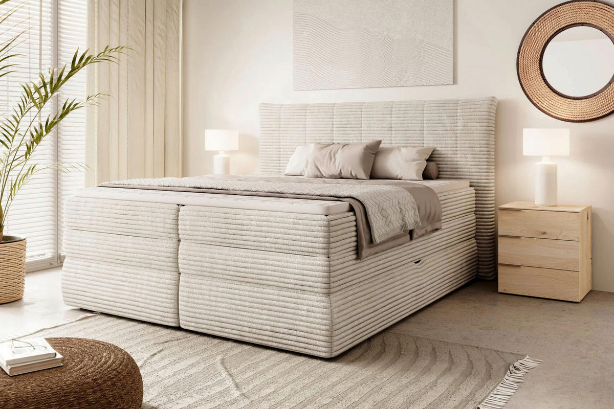 BOXSPRINGBETT 160/200 cm  in Beige  - Beige/Schwarz, Design, Kunststoff/Textil (160/200cm) - Esposa
