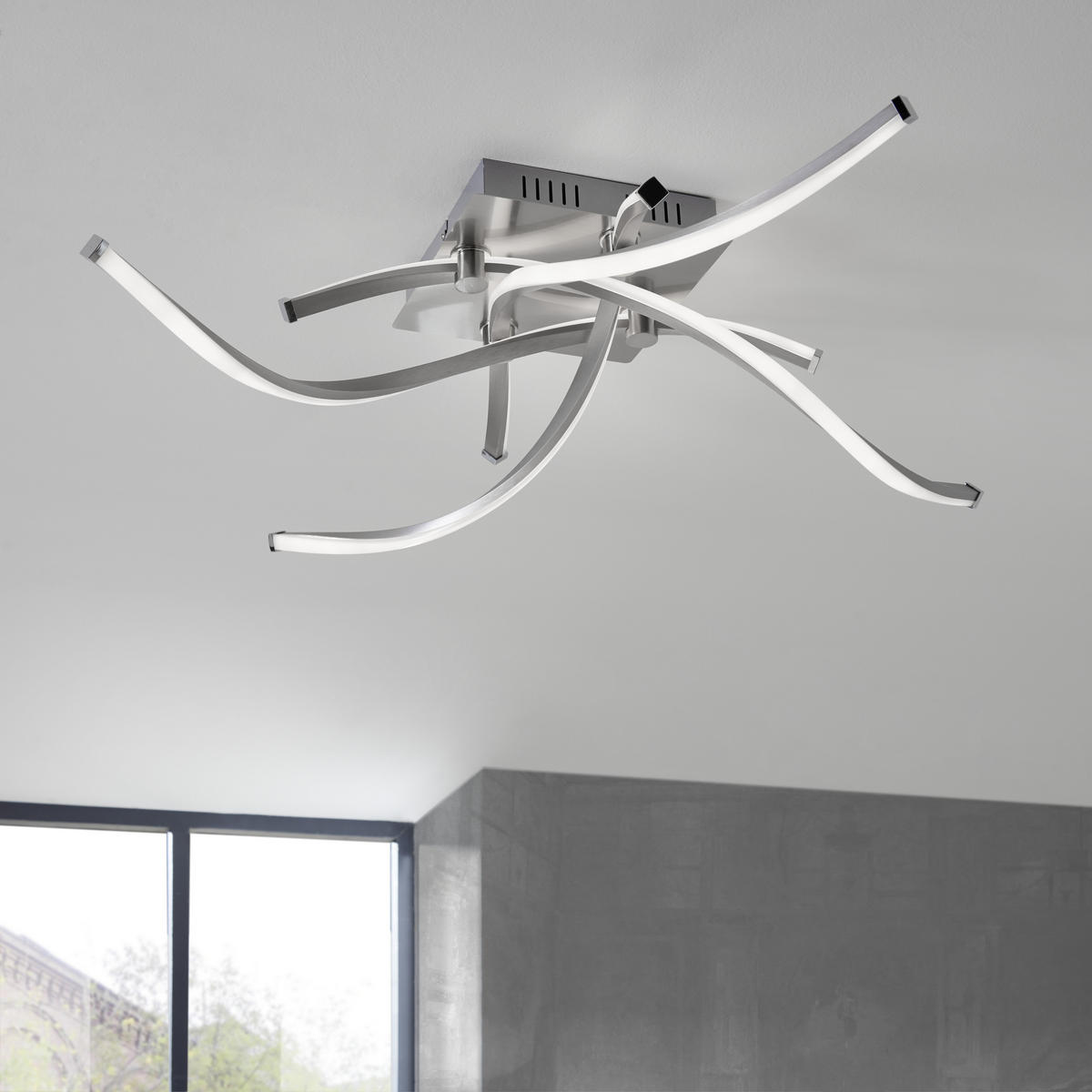 STROPNÍ LED SVÍTIDLO, 78/78/17 cm - barvy niklu, Design, kov (78/78/17cm)