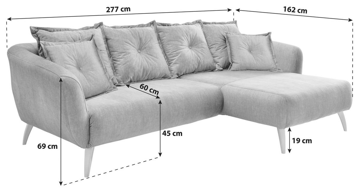 ECKSOFA  in Velours Blau, Multicolor  277/162 cm  - Blau/Buchefarben, MODERN, Holz/Textil (277/162cm) - Livetastic