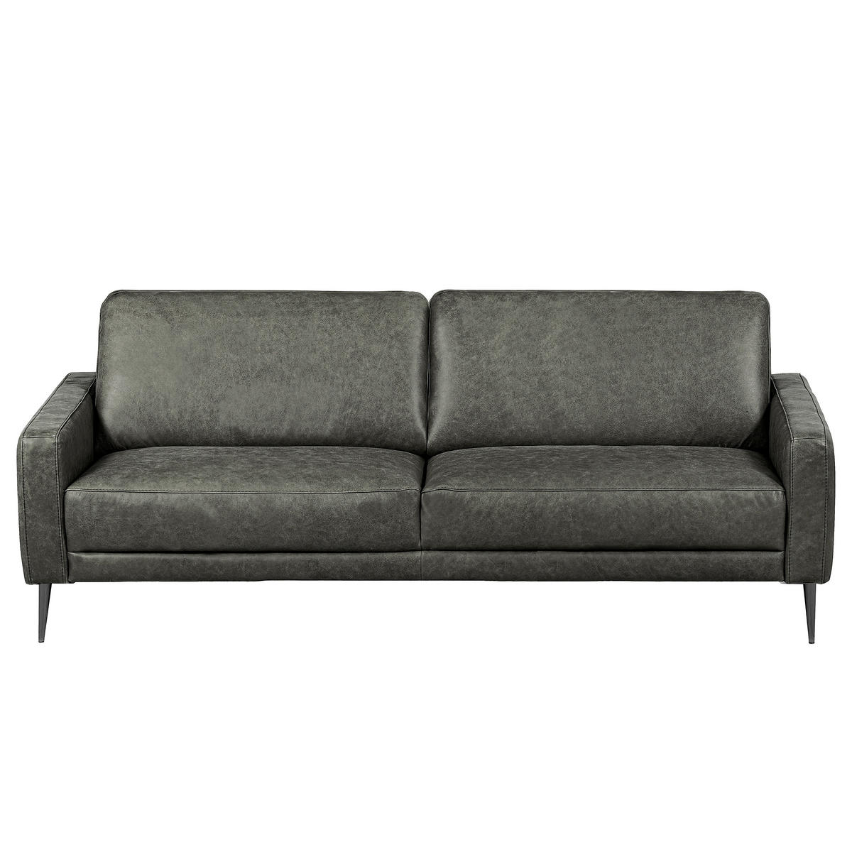 3-SITZER-SOFA SPRING in Lederlook Echtleder Grau  - Schwarzchrom/Grau, Design, Leder/Textil (187/85/92cm) - Livetastic