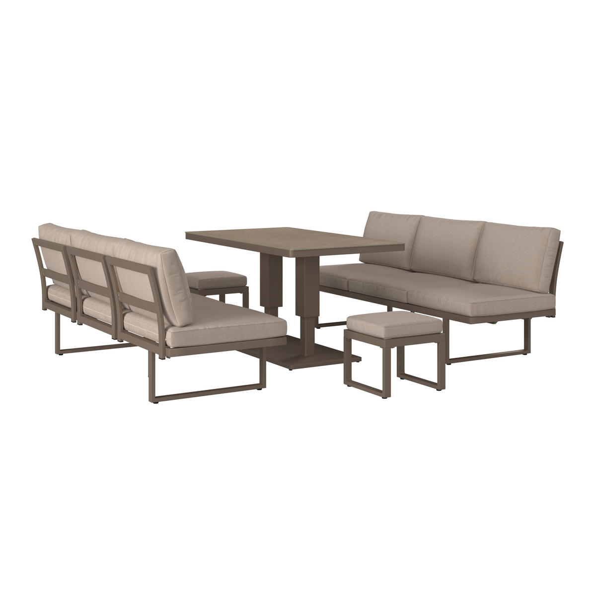 DINING-LOUNGESET Aluminium  - Beige/Hellgrau, MODERN, Glas/Textil - Ambia Garden