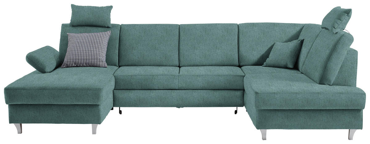 WOHNLANDSCHAFT in Struktur Petrol  - Silberfarben/Petrol, Konventionell, Holz/Textil (167/322/186cm) - Cantus