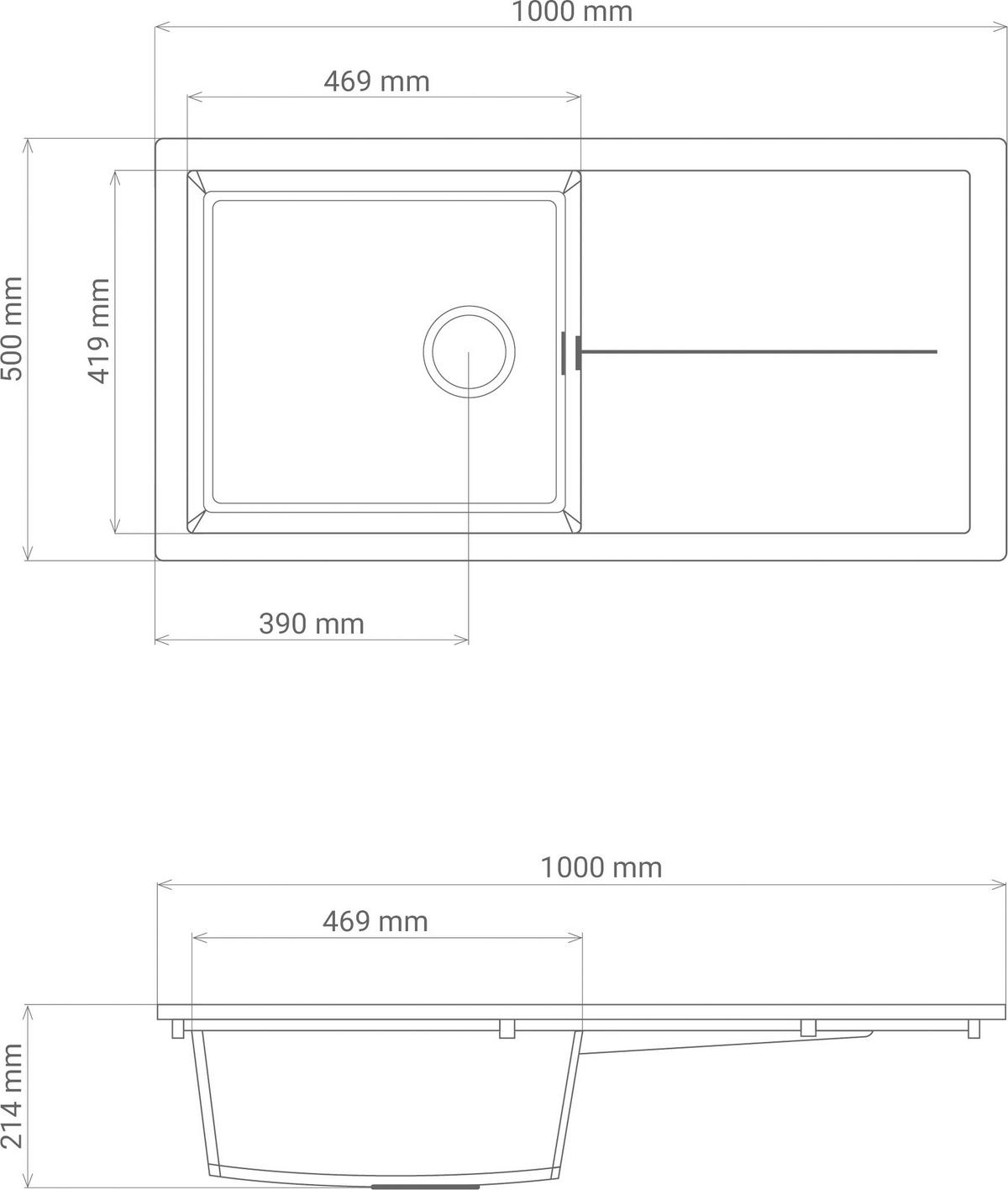 SPÜLE 17501001000500700-83  - Schwarz, Basics, Glas/Kunststoff (100/21,4/50cm) - Respekta