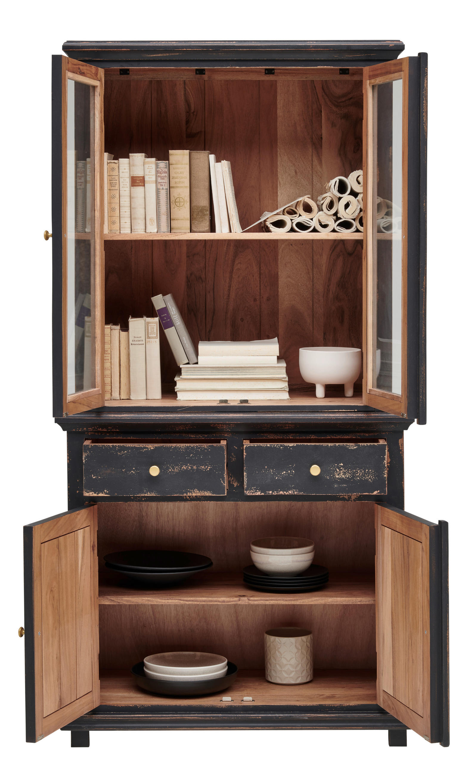 VITRINE Schwarz  80/178/42 cm  - Goldfarben/Schwarz, LIFESTYLE, Glas/Holz (80/178/42cm) - Ambia Home