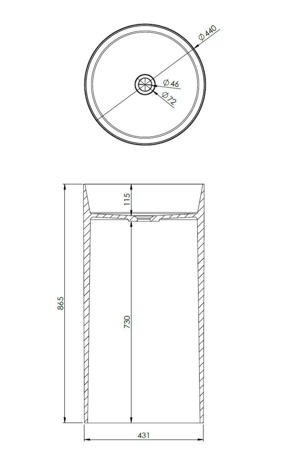 WASCHBECKEN 43,7/86,5/43,7 cm  - Schwarz/Weiß, Basics, Stein (43,7/86,5/43,7cm) - Dieter Knoll