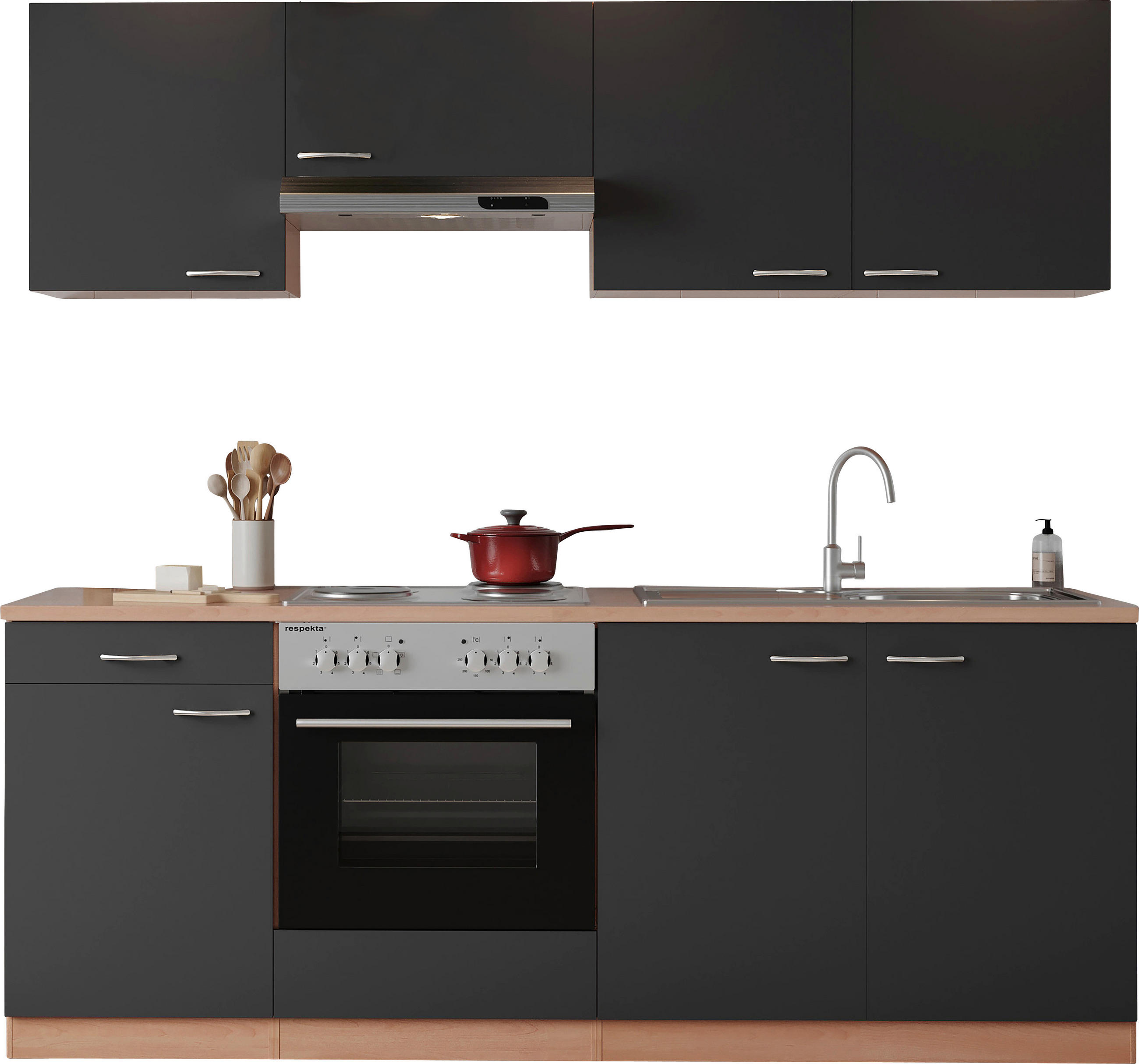 MODULKÖK 210 cm   i grå  - bokfärgad/aluminiumfärg, Basics, trämaterial/plast (210cm) - Respekta
