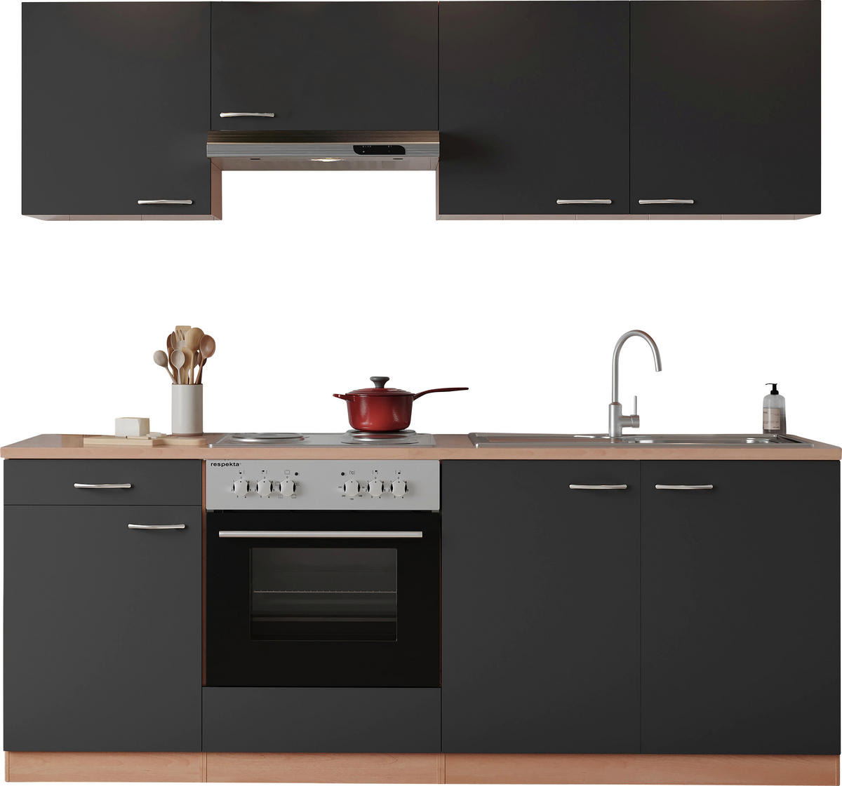 MODULKÖK 210 cm   i grå  - bokfärgad/aluminiumfärg, Basics, trämaterial/plast (210cm) - Respekta
