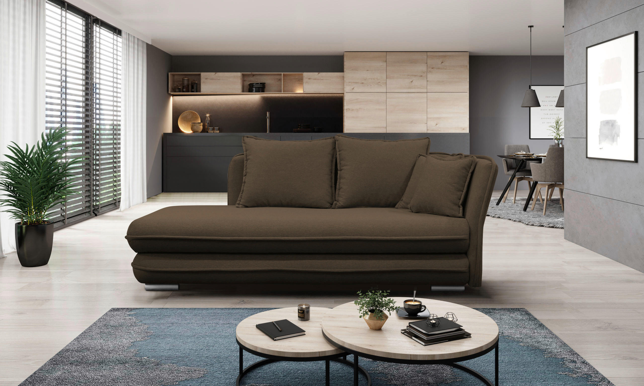 LIEGE Flachgewebe Braun  - Silberfarben/Braun, Design, Kunststoff/Textil (224/84/99/107cm) - MID.YOU
