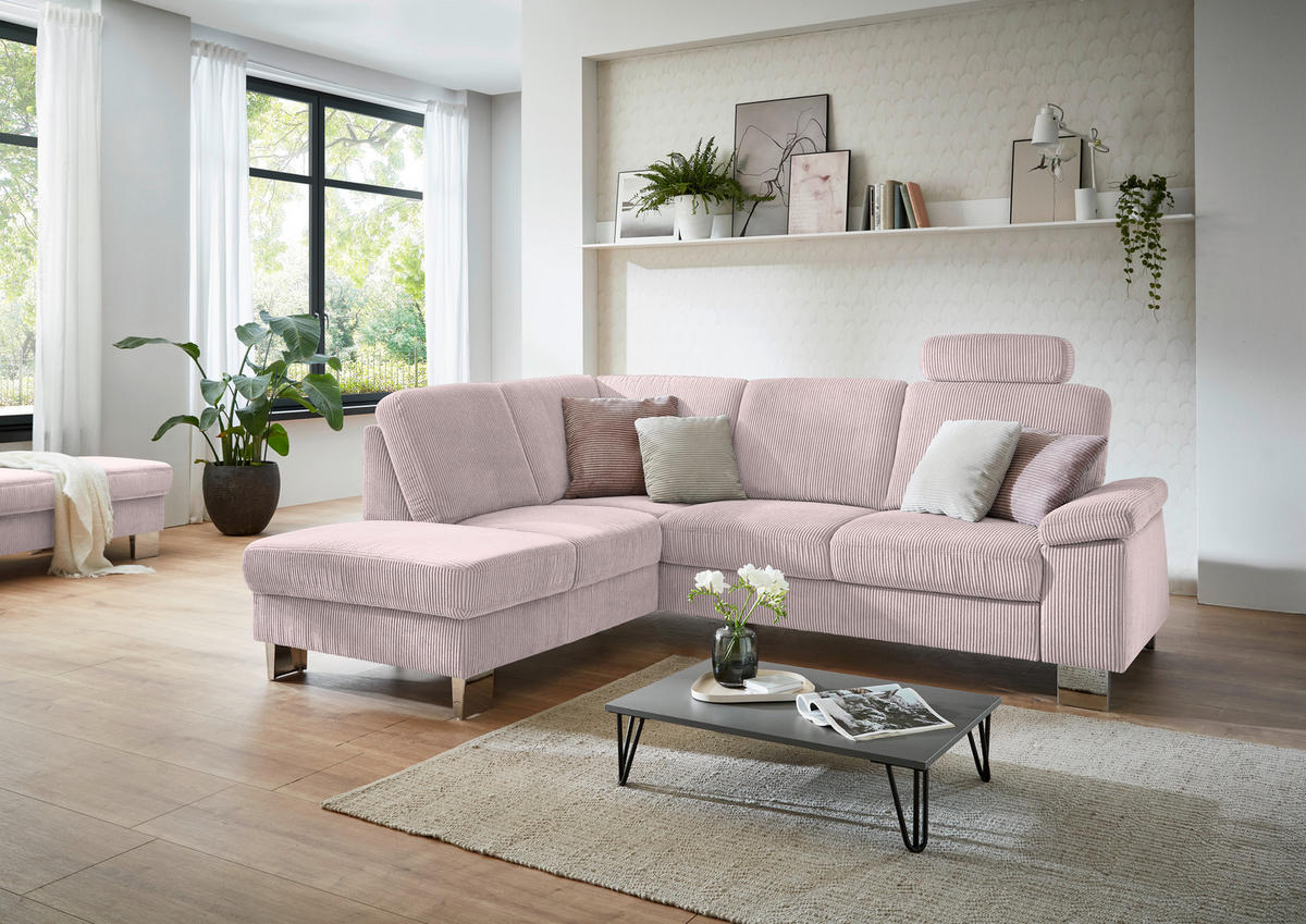ECKSOFA in Cord Altrosa  - Edelstahlfarben/Altrosa, Konventionell, Textil/Metall (200/248cm) - Beldomo System