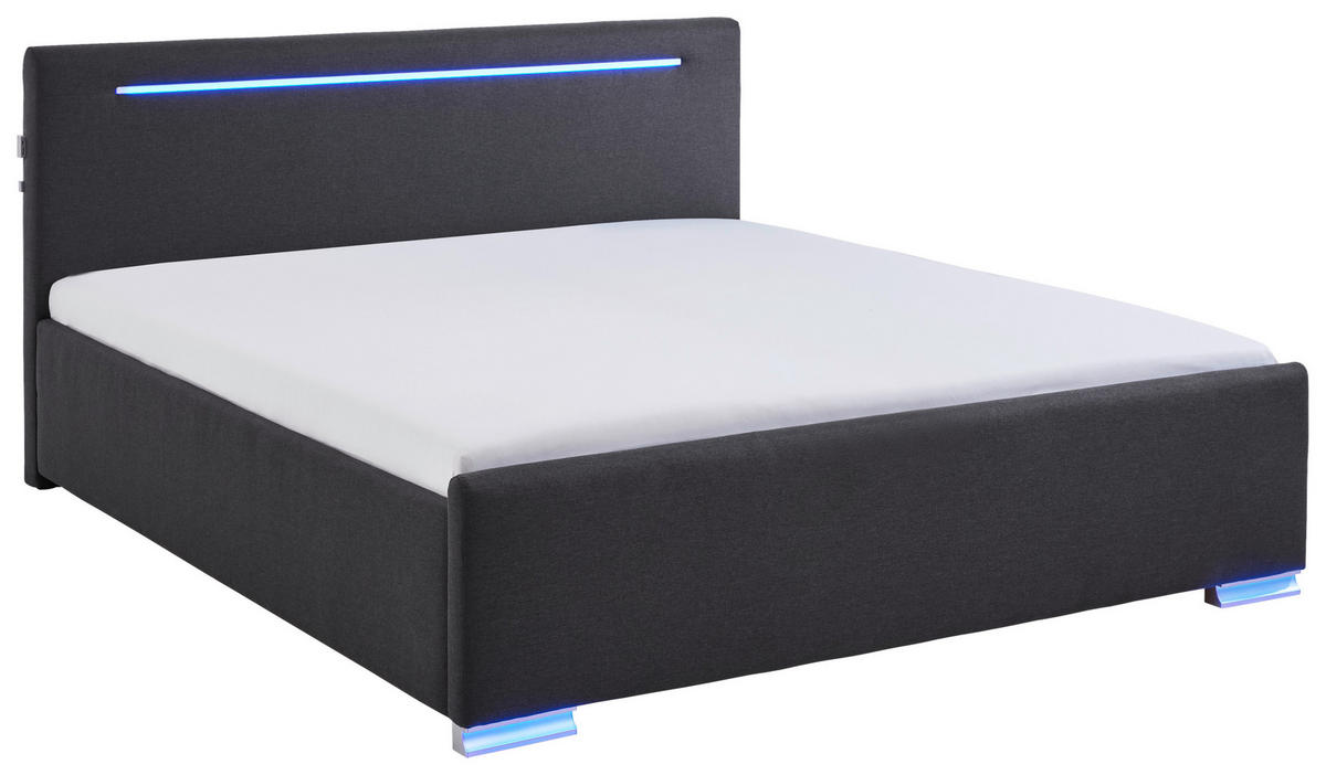 POLSTERBETT 180/200 cm,  in Anthrazit, Beleuchtung,  - Anthrazit/Silberfarben, Design, Kunststoff/Textil (180/200cm) - Boxxx
