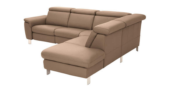 ECKSOFA in Echtleder Braun  - Alufarben/Braun, Design, Leder/Metall (271/242cm) - Cantus