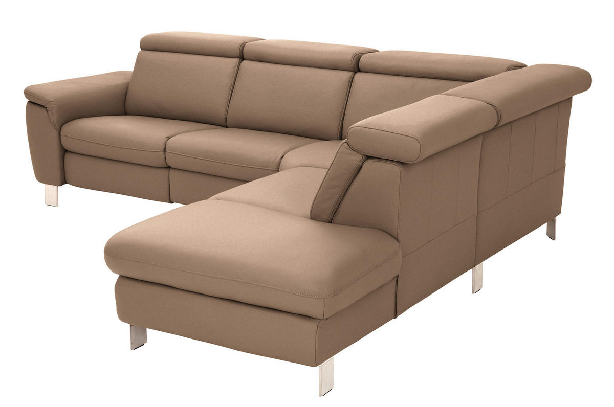 ECKSOFA in Echtleder Braun  - Alufarben/Braun, Design, Leder/Metall (271/239cm) - Cantus