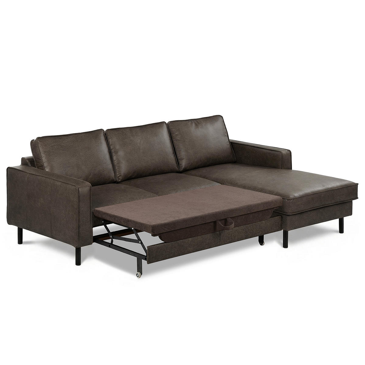 ECKSOFA Echtleder Fango  - Fango/Schwarz, Design, Leder/Metall (166/238cm) - Livetastic