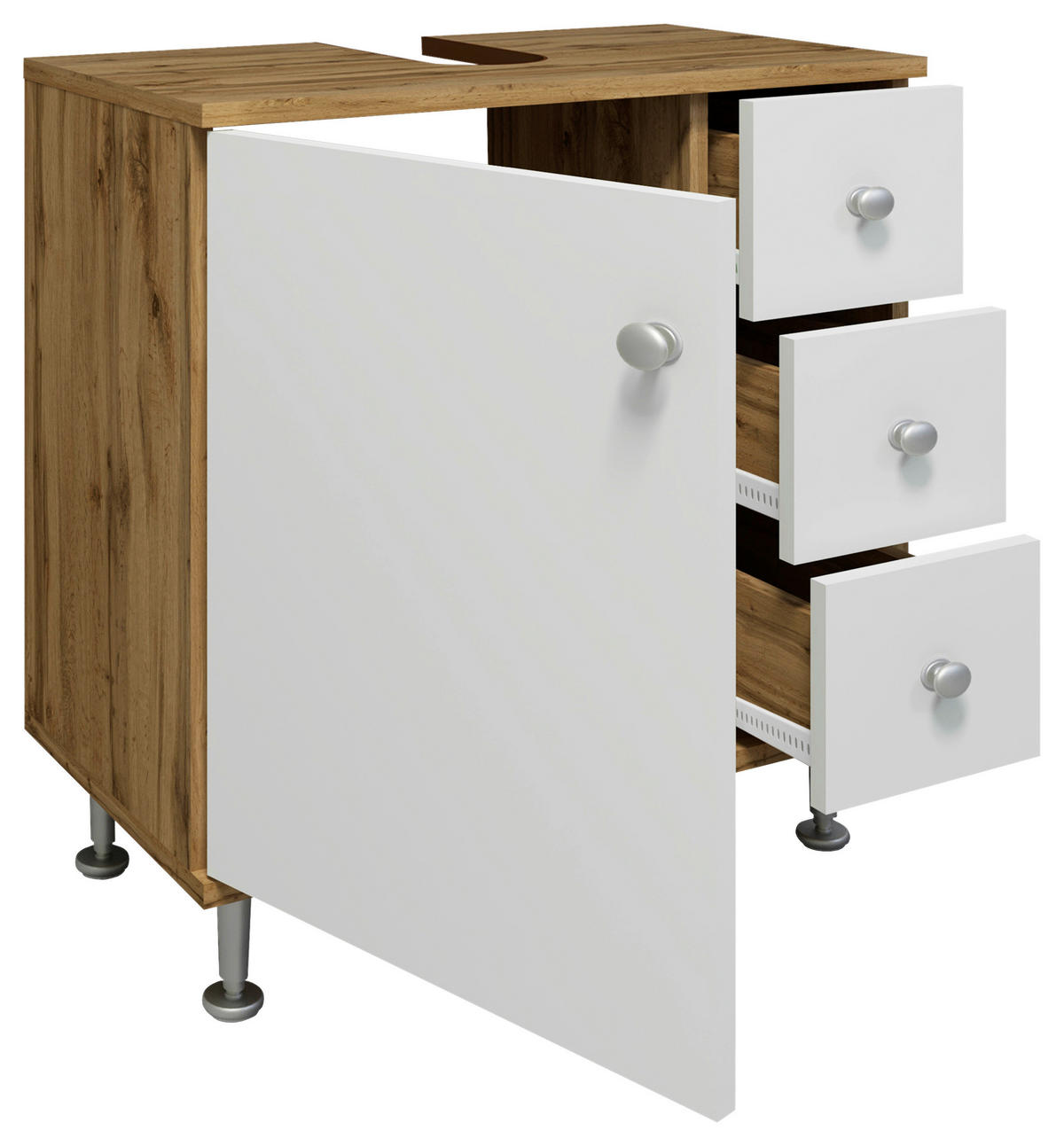 WASCHBECKENUNTERSCHRANK 60/61/33 cm  - Honigeiche/Weiss, Modern, Holzwerkstoff/Kunststoff (60/61/33cm) - MID.YOU