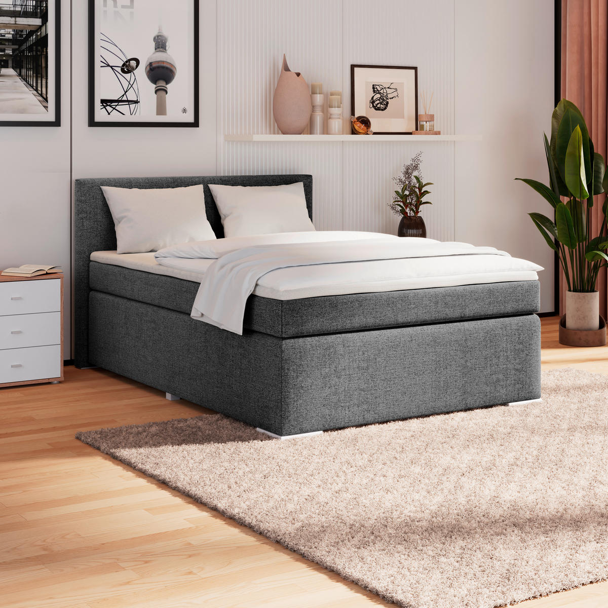 BOXSPRINGBETT 120/200 cm  in Graphitfarben  - Alufarben/Graphitfarben, Basics, Kunststoff/Textil (120/200cm) - Boxxx