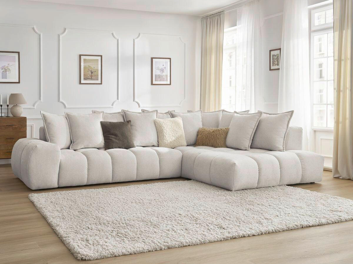 ECKSOFA Ottomane rechts  EVEREST Beige Struktur  - Beige/Schwarz, MODERN, Kunststoff/Textil (352/210cm)