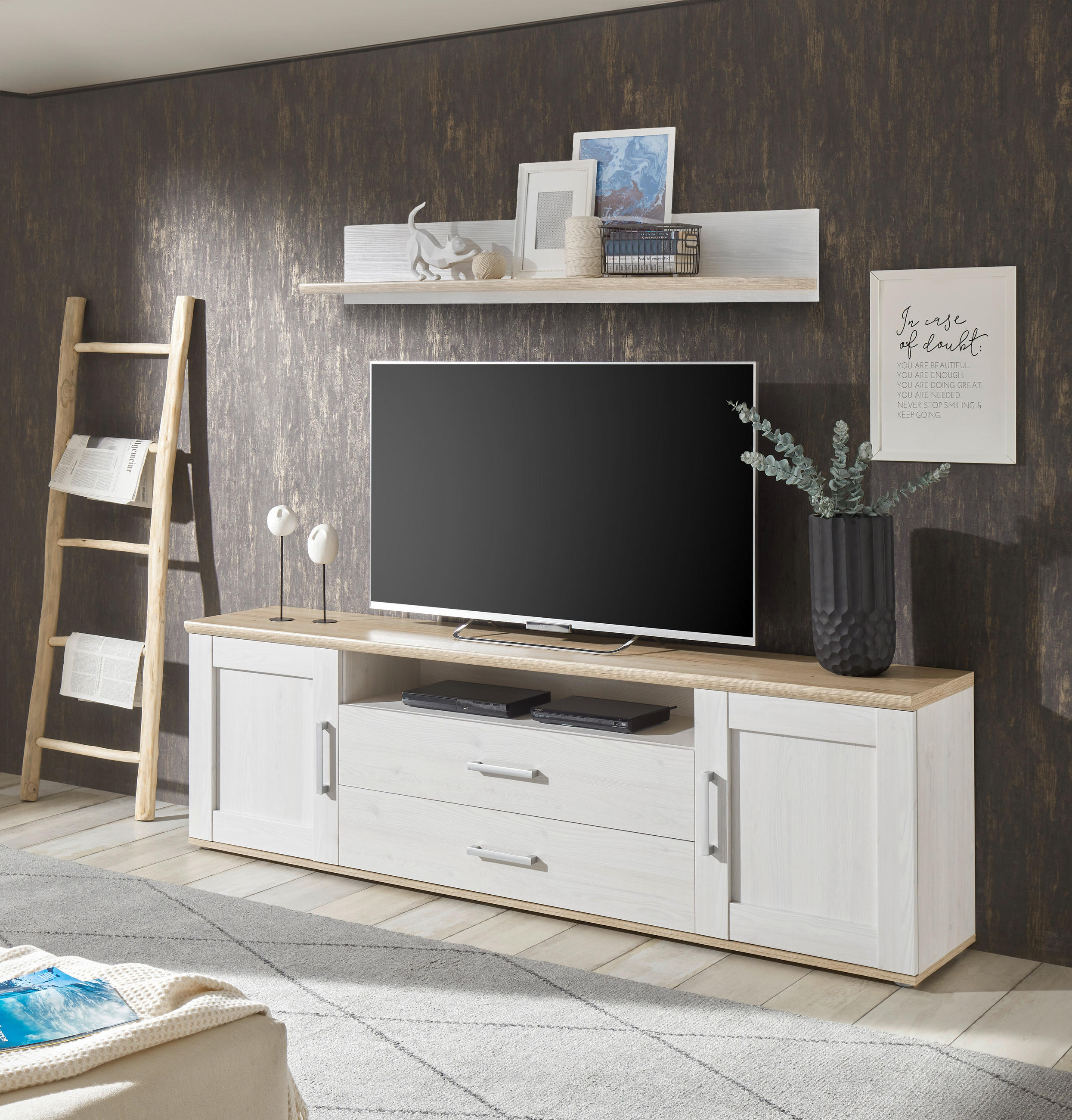 REGAL ZA DNEVNI BORAVAK hrast San Remo - boje ariša/srebrne boje, Lifestyle, drvni materijal/plastika (200/60/38cm) - MID.YOU