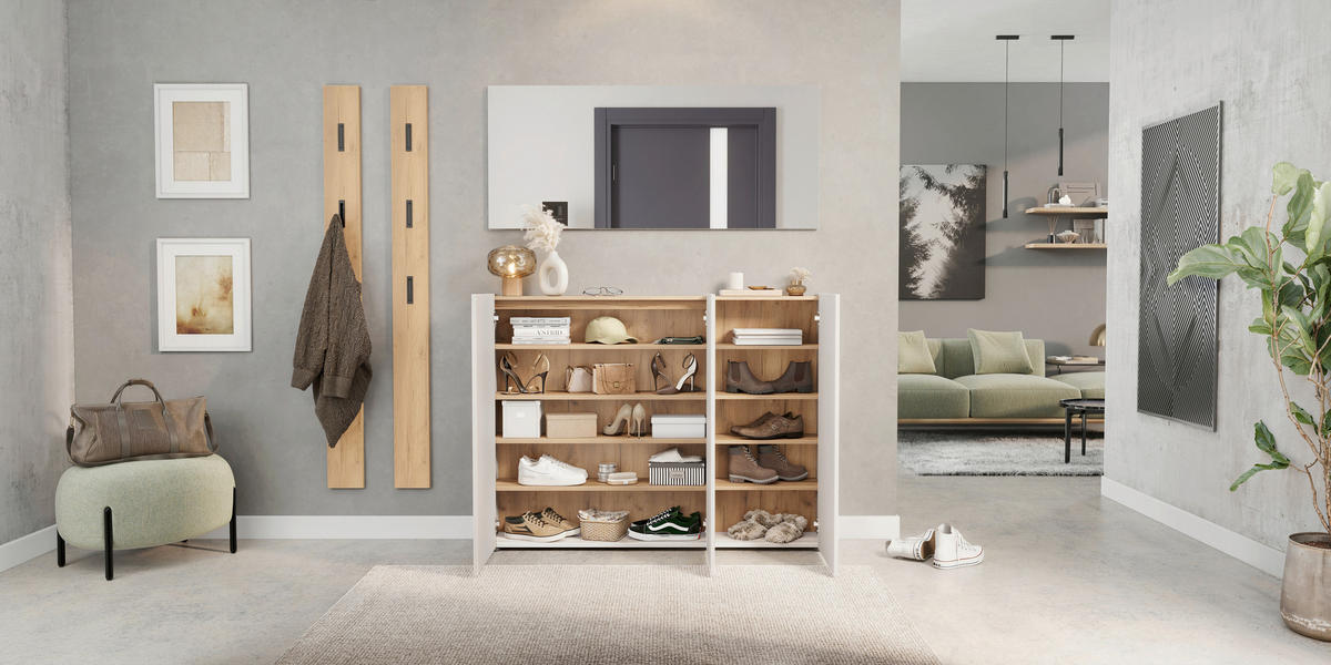 SCHUHSCHRANK Eichefarben, Kaschmir  - Kaschmir/Eichefarben, Design, Holzwerkstoff/Kunststoff (138/105/25cm)