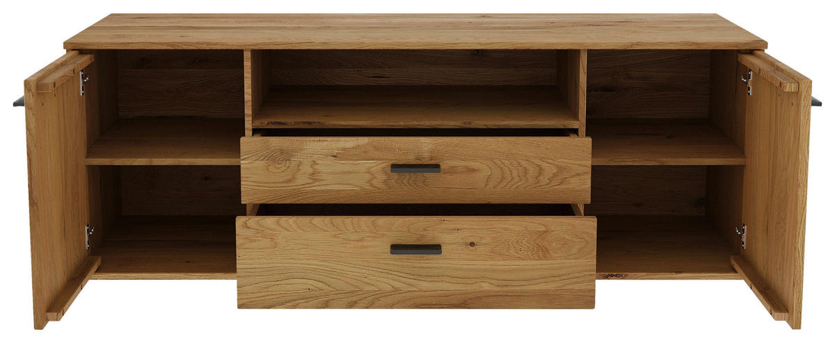 LOWBOARD  165/58/50 cm 2 Schublade(n) Beimöbel erhältlich, stehend  - Schwarz/Eiche Artisan, Natur, Holz/Holzwerkstoff (165/58/50cm) - Linea Natura