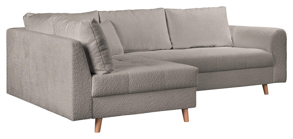 ECKSOFA inkl. Hocker Ariella Grau Bouclé  - Naturfarben/Grau, Design, Holz/Textil (161/231cm) - Livetastic
