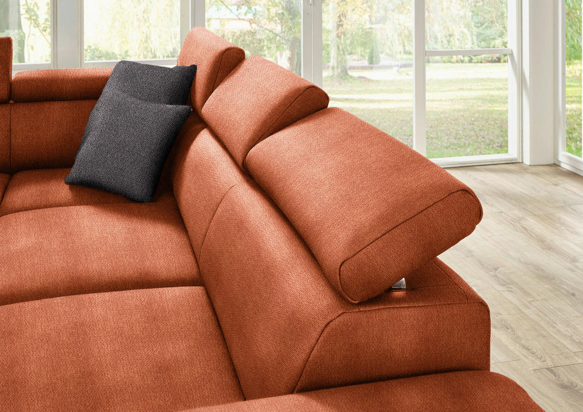 ECKSOFA in Mikrofaser Terracotta  - Eichefarben/Beige, Natur, Holz/Textil (273/226cm) - Beldomo System