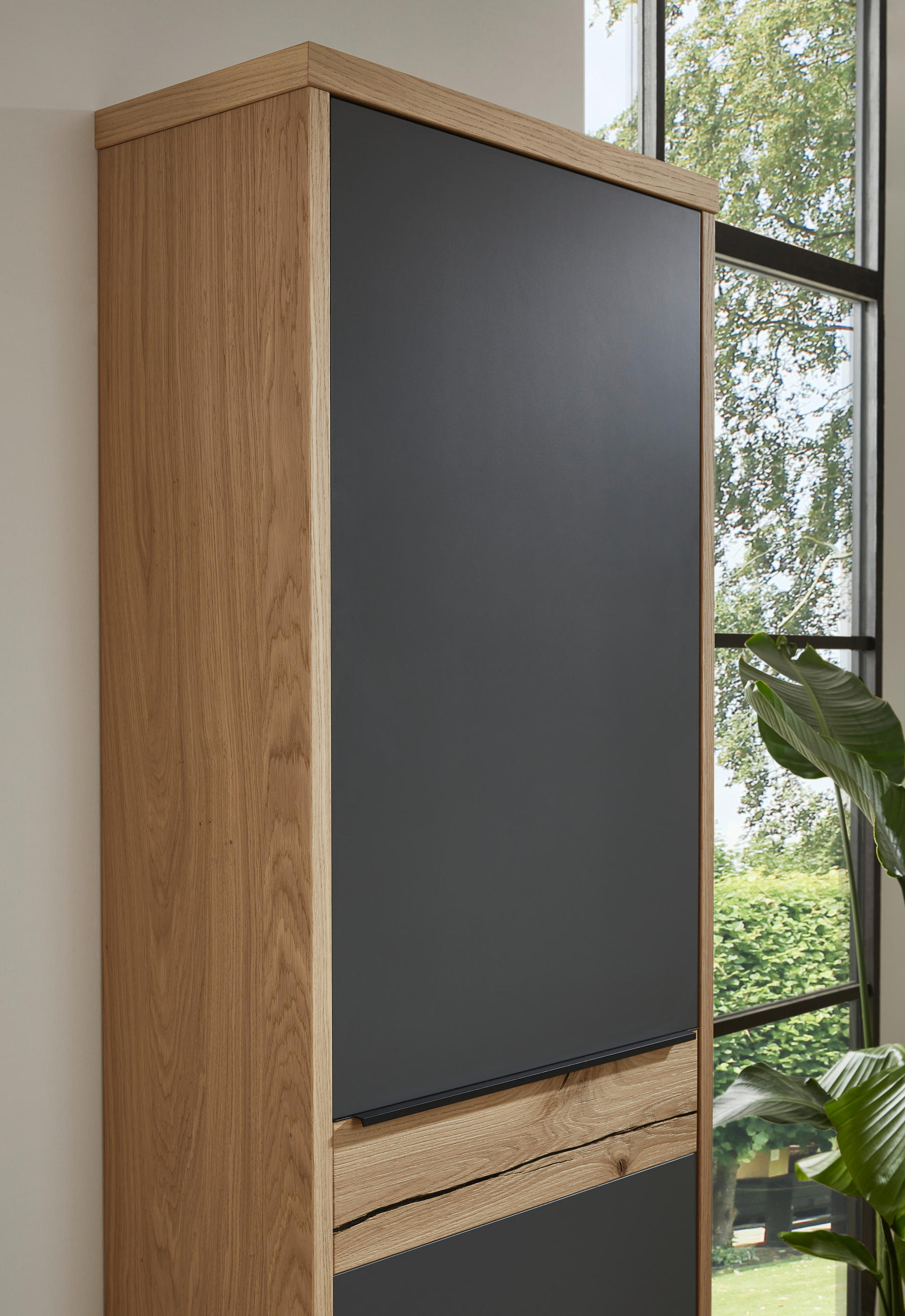 Thumbnail - Dieter Knoll Garderobenschrank, Grau, Eiche, Holzwerkstoff, furniert, massiv, 1 Fächer, 64x187x31 cm, Made in Germany, B...