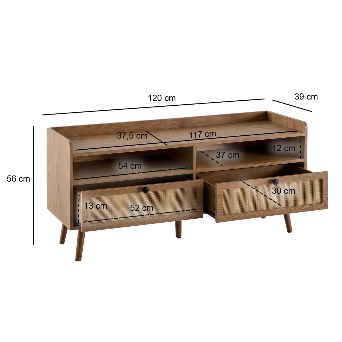 LOWBOARD  in 120/56/39 cm  - Eichefarben/Schwarz, Design, Holz/Holzwerkstoff (120/56/39cm) - MID.YOU
