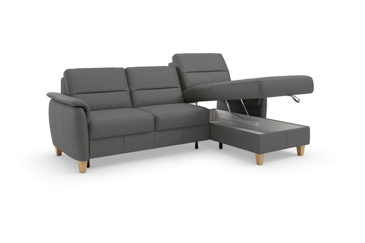 ROHOVÁ SEDAČKA, textil, koža, mokka - farba duba/mokka, Basics, koža/drevo (244/163cm) - Sit & More