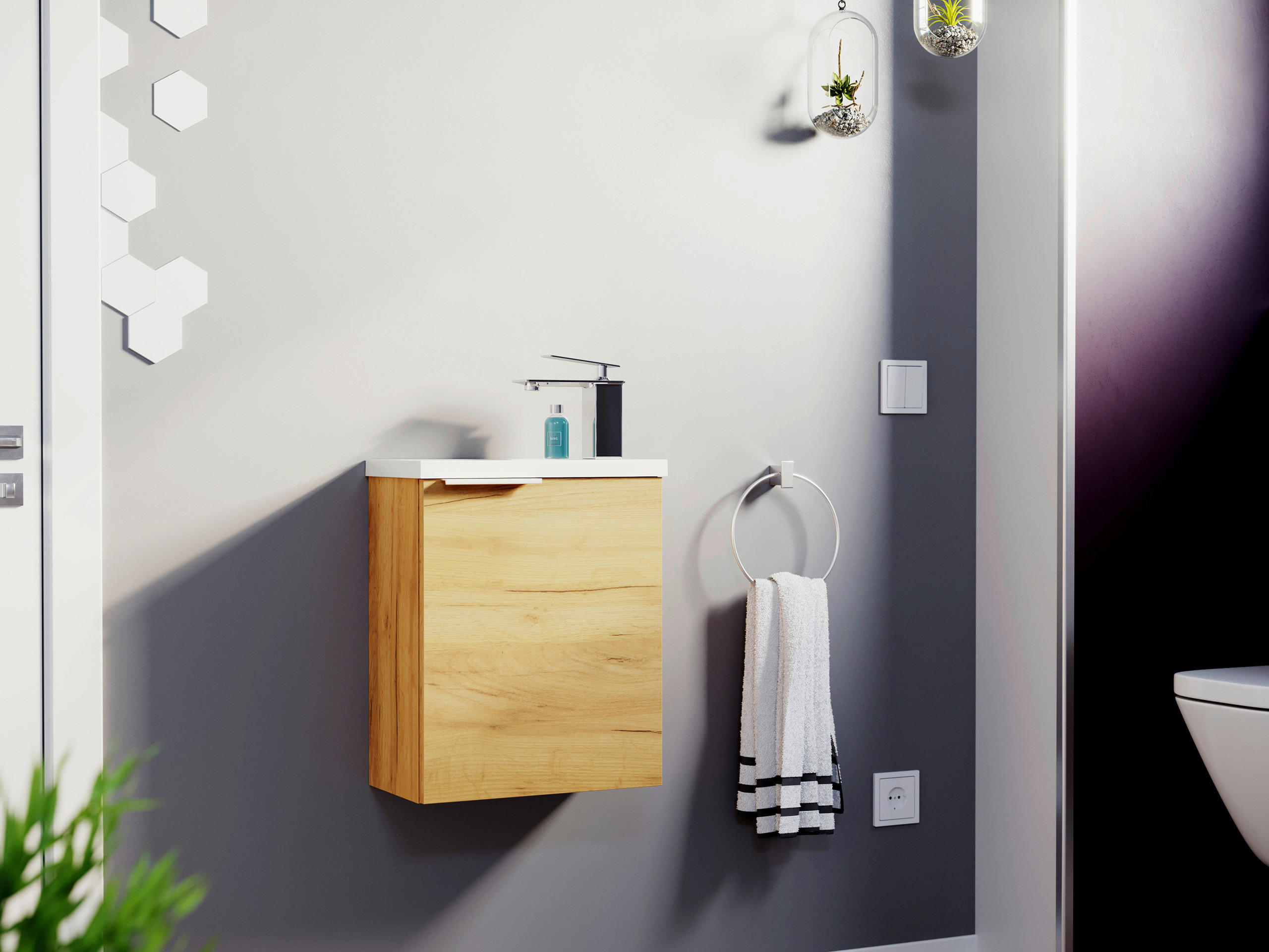 GÄSTEBAD 40 cm  - Eichefarben, MODERN, Holzwerkstoff/Stein (40cm) - MID.YOU