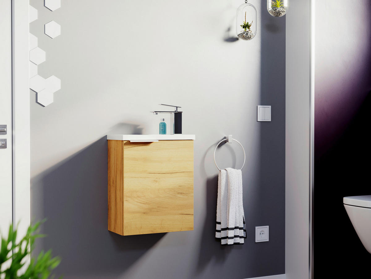 GÄSTEBAD 40 cm  - Eichefarben, MODERN, Holzwerkstoff/Stein (40cm) - MID.YOU