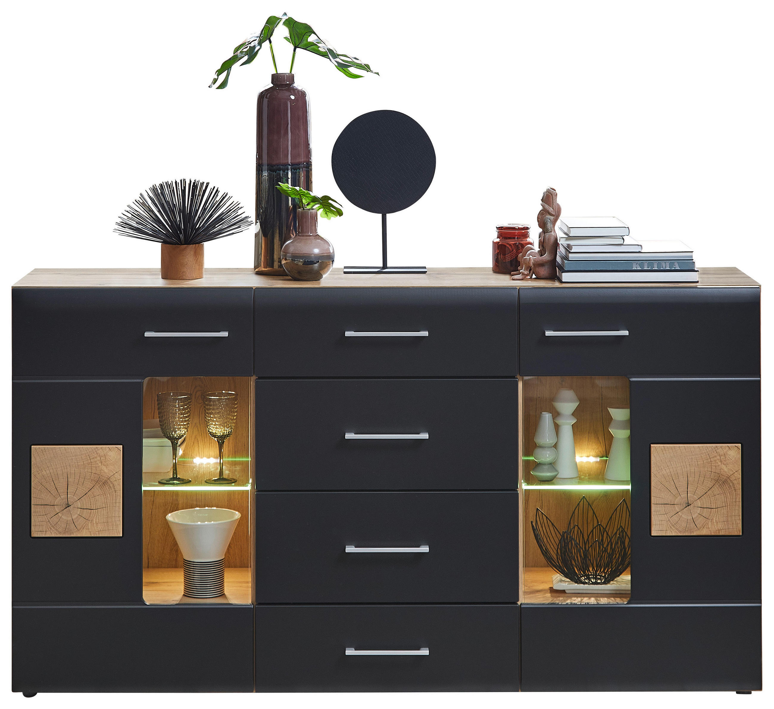 E-shop Hom`in ŠIROKÁ KOMODA, čierna, farba duba, 170/93/40 cm