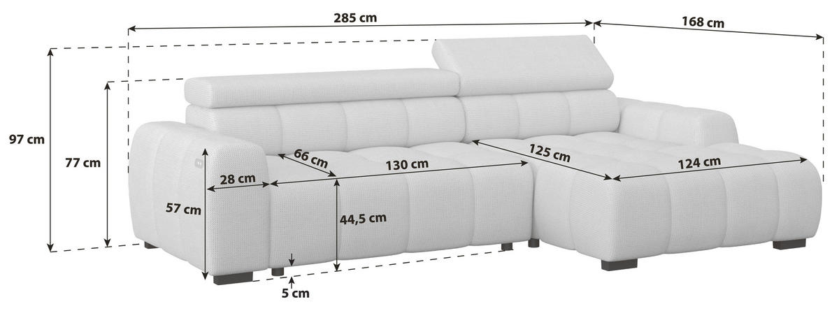 ECKSOFA Webstoff Greige  - Greige/Schwarz, Trend, Kunststoff/Textil (285/168cm) - Livetastic