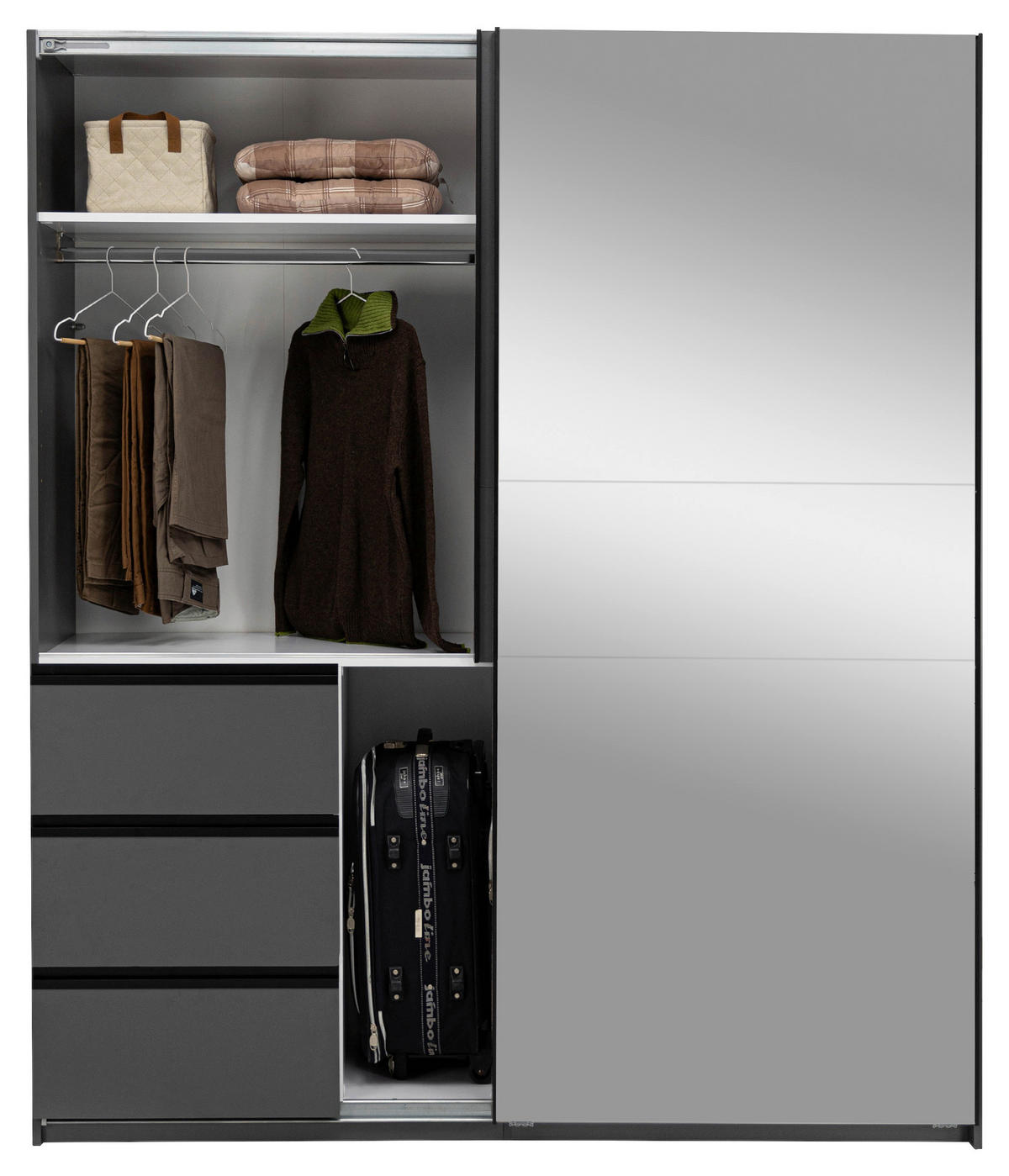 SCHIEBETÜRENSCHRANK 175/205/61,5 cm 2-türig Graphitfarben  - Graphitfarben/Schwarz, MODERN, Holzwerkstoff/Metall (175/205/61,5cm) - MID.YOU