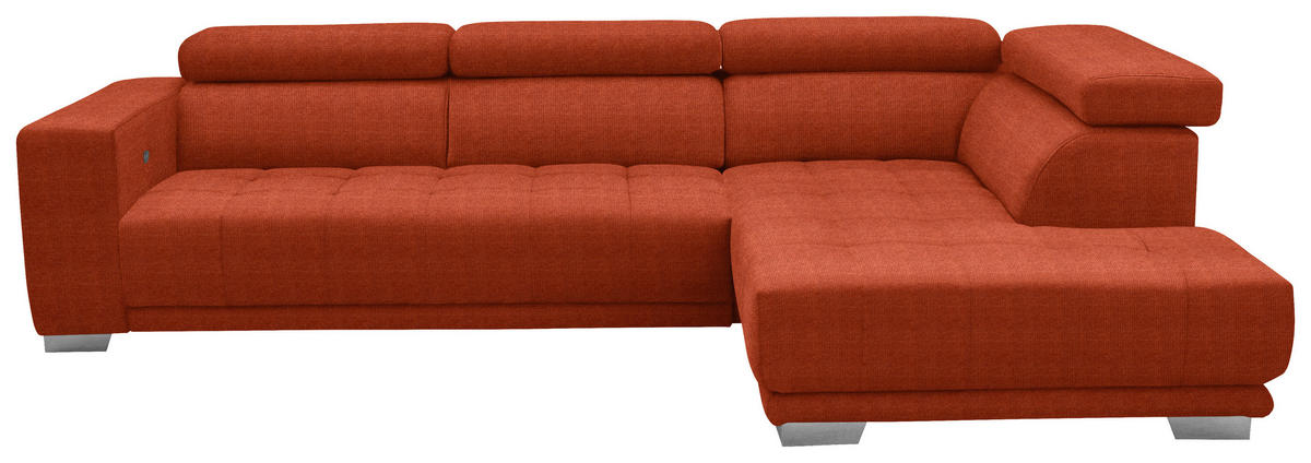 ECKSOFA in Mikrofaser Orange  301/207 cm  - Chromfarben/Orange, Design, Textil/Metall (301/207cm) - Xora