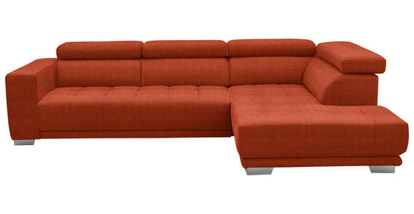 ECKSOFA in Mikrofaser Orange  301/207 cm  - Chromfarben/Orange, Design, Textil/Metall (301/207cm) - Xora