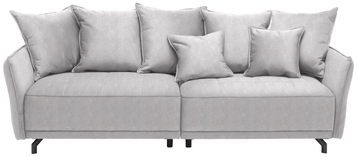 BIGSOFA in Velours Hellgrau  - Hellgrau/Schwarz, Design, Textil/Metall (226/91/103cm) - Carryhome
