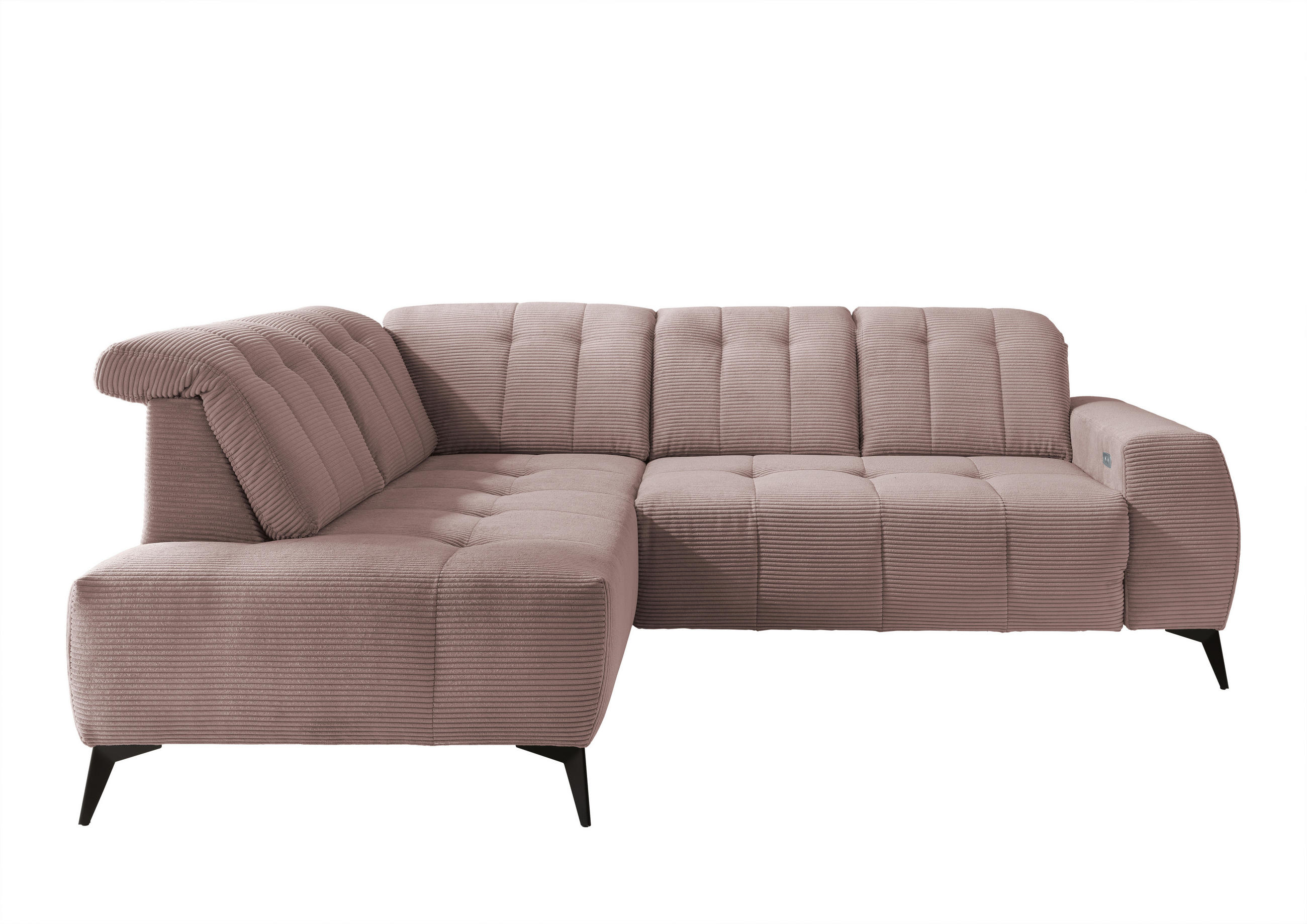 ECKSOFA  in Cord Rosa  200/261 cm  - Schwarz/Rosa, MODERN, Textil/Metall (200/261cm) - Livetastic