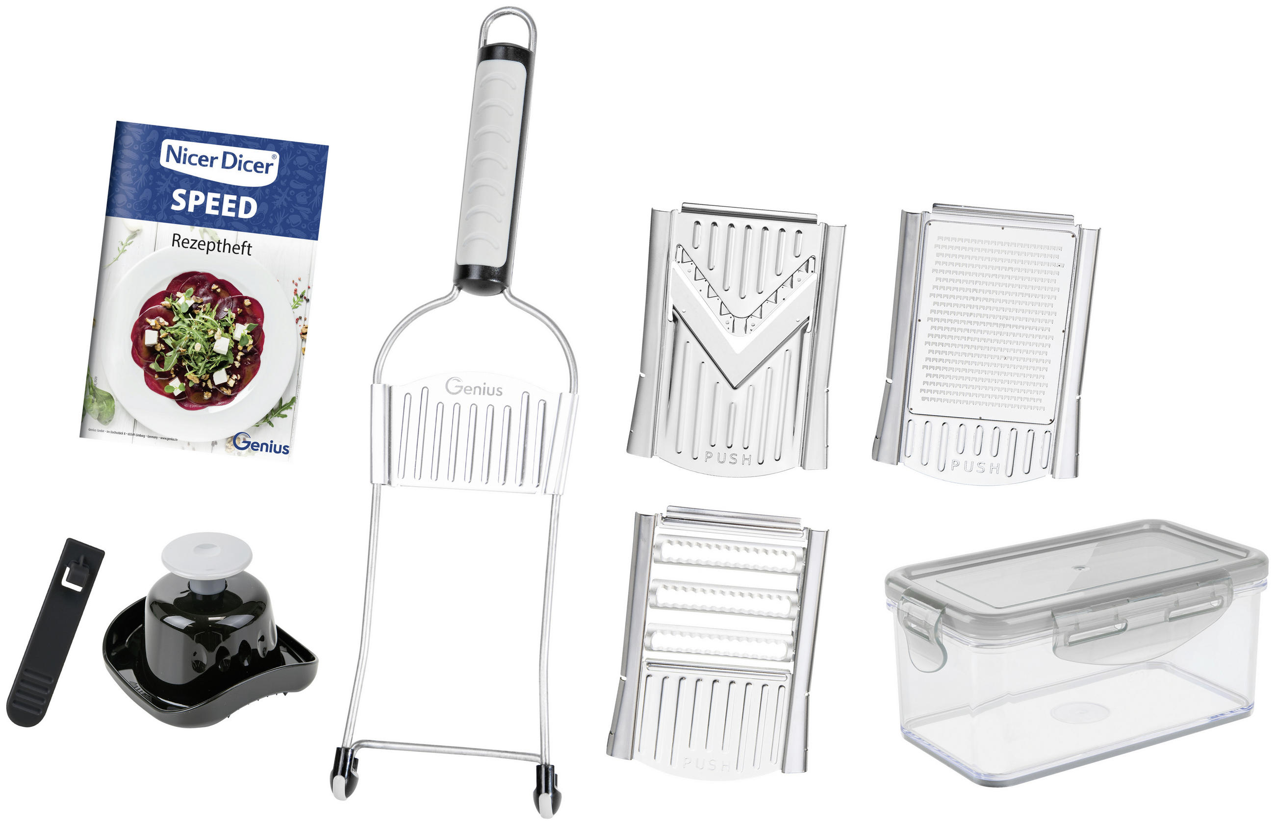 Küchenreibe Nicer Dicer Speed Metall, 9er-Set