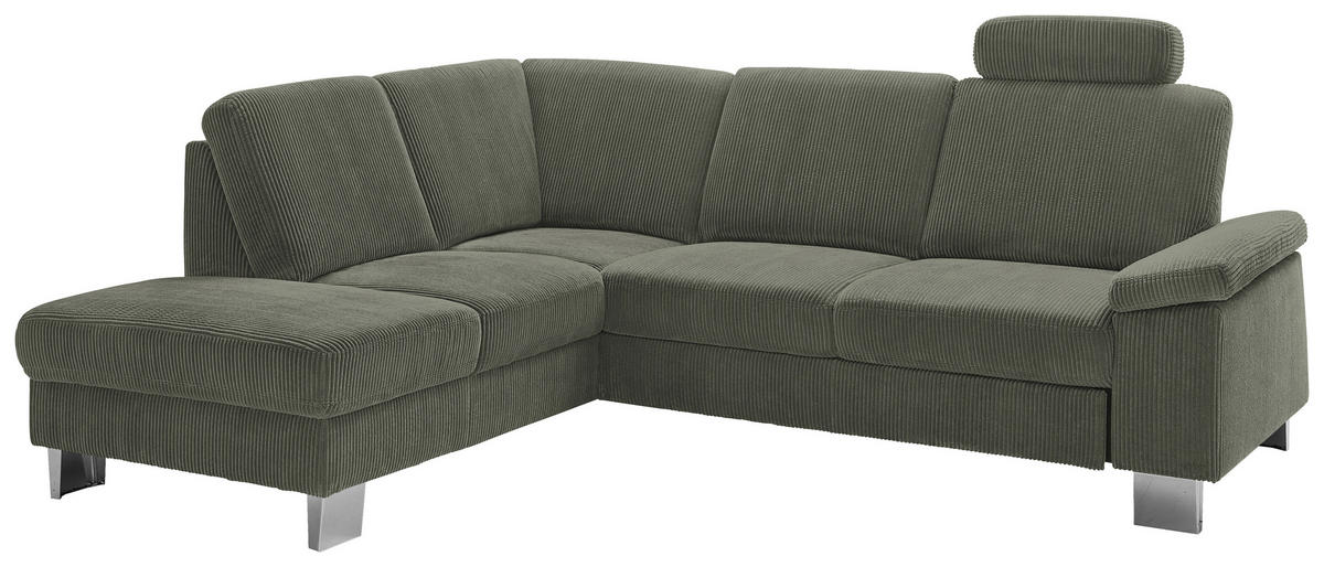 ECKSOFA in Cord Olivgrün  - Edelstahlfarben/Olivgrün, Konventionell, Textil/Metall (200/248cm) - Beldomo System