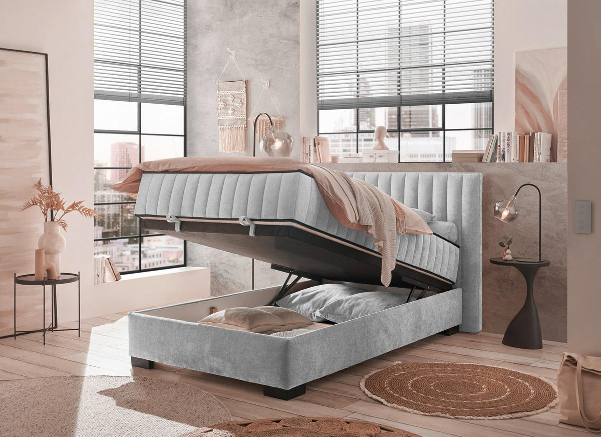 BOXBETT 120/200 cm  in Hellgrau  - Hellgrau/Schwarz, Modern, Holzwerkstoff/Kunststoff (120/200cm) - MID.YOU