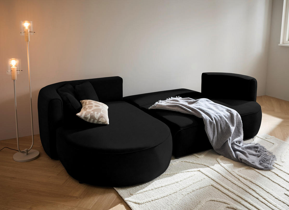 ECKSOFA in Webstoff Schwarz  - Schwarz/Grün, Design, Kunststoff/Textil (183/284cm) - Welnova