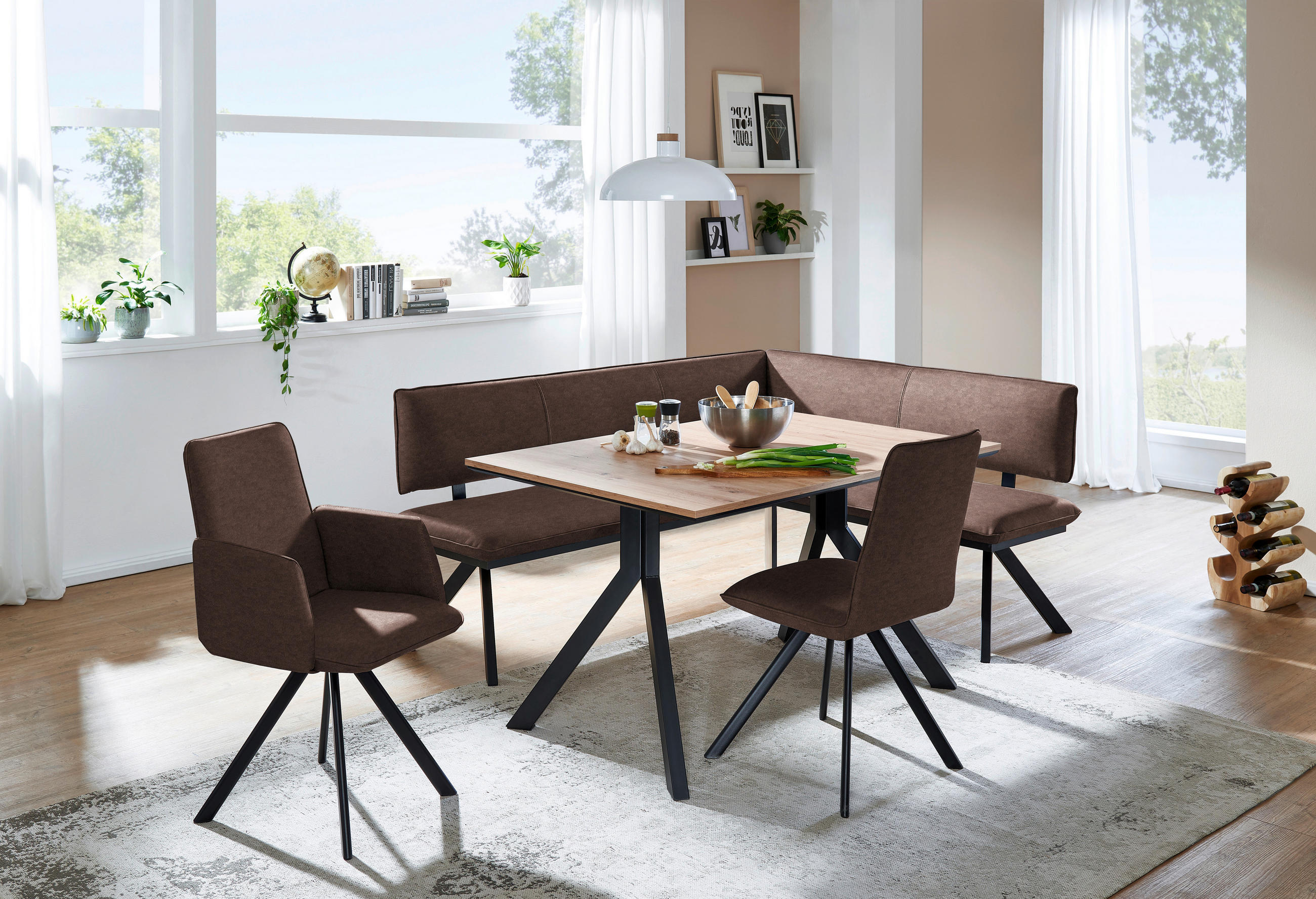 ECKBANK 190/150 cm  in Schwarz, Hellbraun  - Hellbraun/Schwarz, MODERN, Textil/Metall (190/150cm) - Cantus
