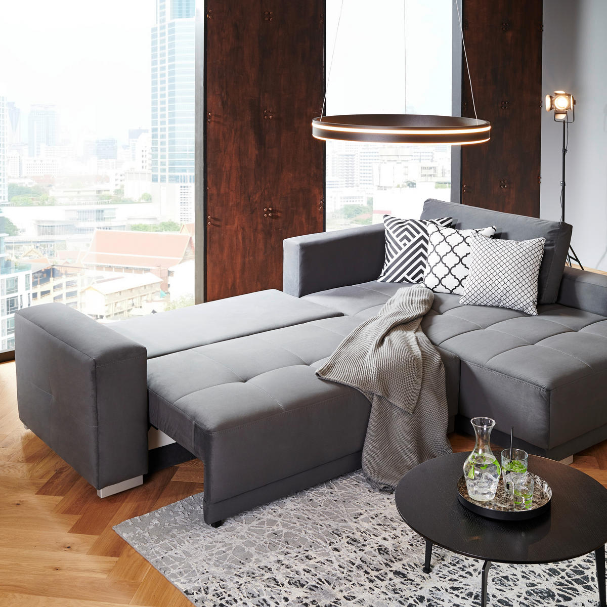 ECKSOFA inkl. Funktionen Rotbraun Flachgewebe  - Rotbraun/Silberfarben, Design, Holz/Textil (195/293cm) - Cantus