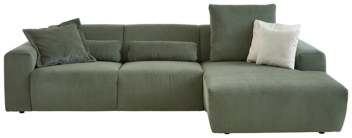 ECKSOFA in Feincord Waldgrün  301/177 cm  - Waldgrün/Schwarz, Design, Kunststoff/Textil (301/177cm) - Beldomo Style