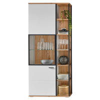 VITRINE Schwarz, Weiss, Eiche Artisan  90/206/37 cm  - Weiss/Schwarz, Design, Glas/Holzwerkstoff (90/206/37cm) - Stylife