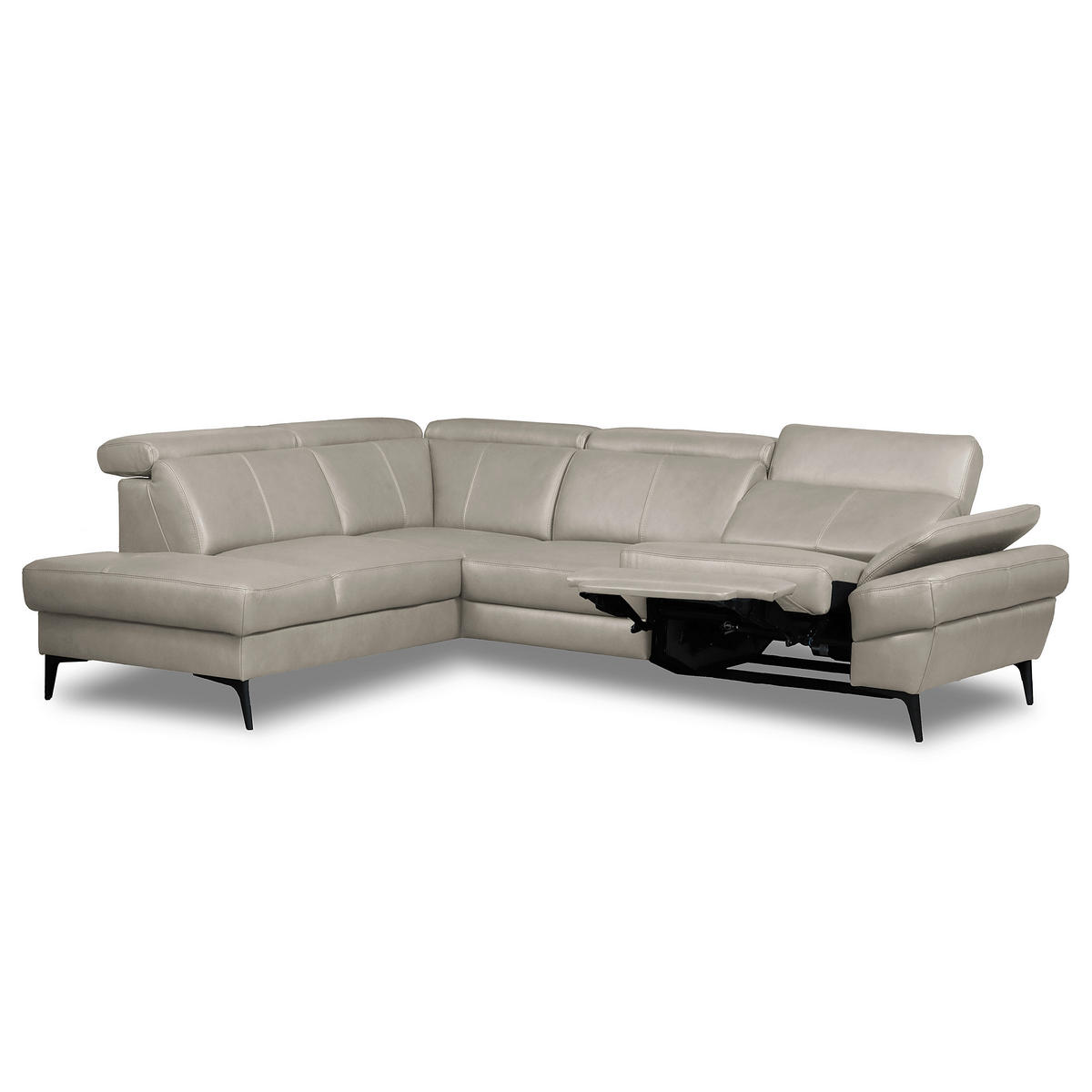 ECKSOFA  in Lederlook Echtleder Platinfarben  211/264 cm  - Platinfarben/Schwarz, Design, Leder/Textil (211/264cm) - Livetastic