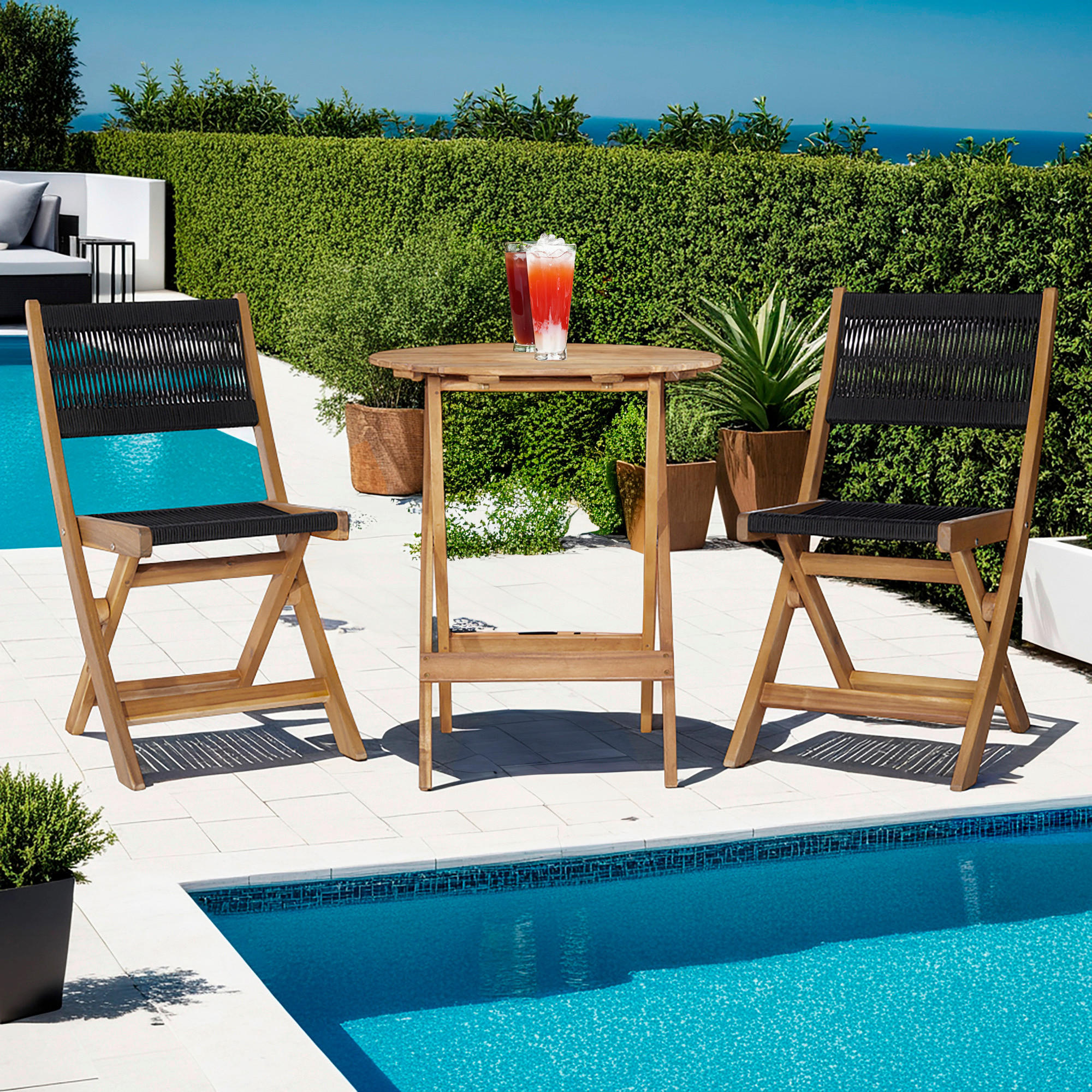 BALKONSET  - Schwarz/Akaziefarben, MODERN, Holz/Kunststoff - Ambia Garden