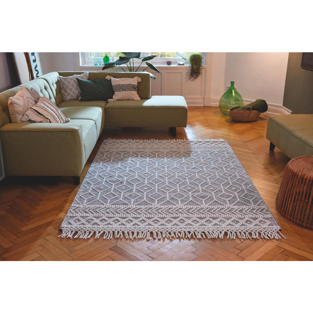 Thumbnail - Tom Tailor Handwebteppich Colored Macrame two, Creme, Grau, Textil, Boho, rechteckig, 190x290 cm, für Fußbodenheizung ge...